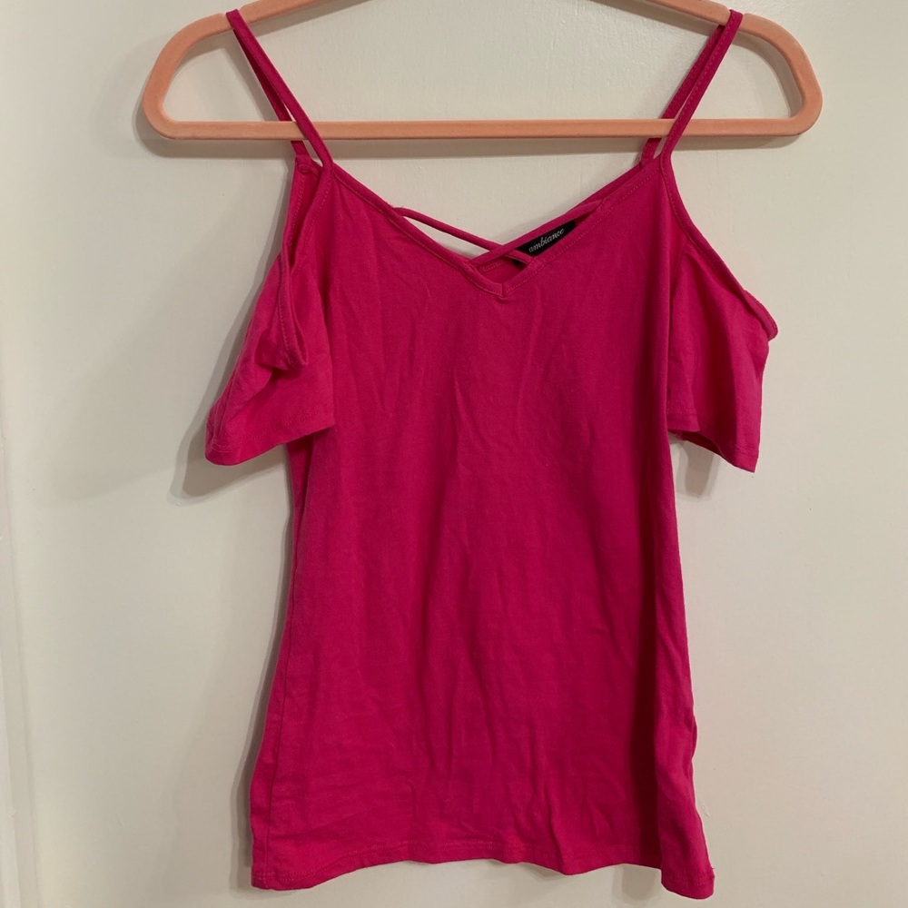 Hot pink cold shoulder top, S
